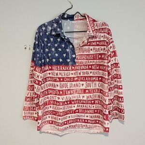 USA American Flag Womens Long Sleeve Size L